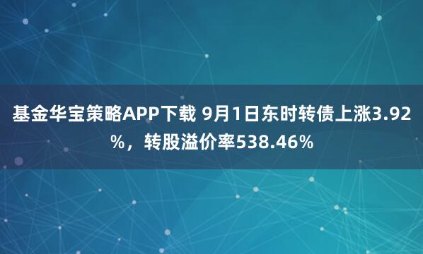 基金华宝策略APP下载 9月1日东时转债上涨3.92%，转股溢价率538.46%